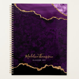 Agenda Script Dourado de Geode Agate de Velvet Roxo Glam