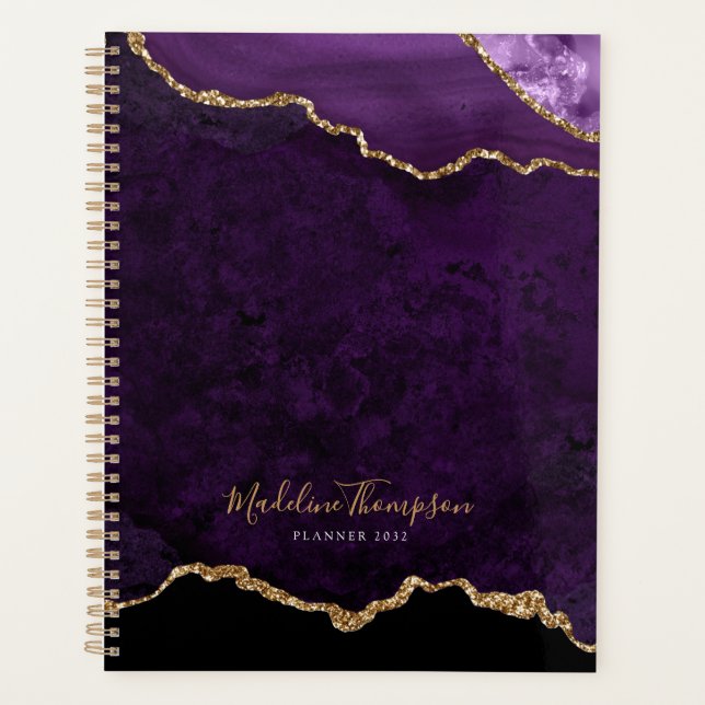Agenda Script Dourado de Geode Agate de Velvet Roxo Glam (Frente)