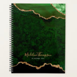 Agenda Script Dourado de Geode Agate do Glam Green Velvet<br><div class="desc">Planejador de Script Dourado de Geode Agate do Glam Green Velvet</div>