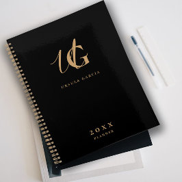 Agenda Script Dourado e preto monograma moderno