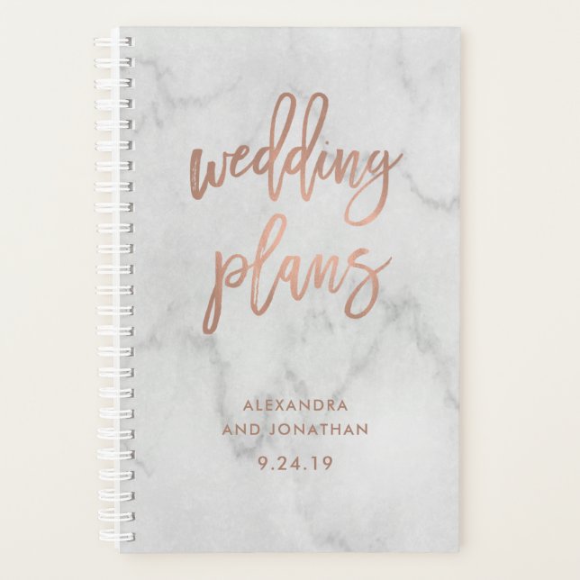 Agenda Script Dourado Faux Rosa em Marble | Planner de Ca (Frente)