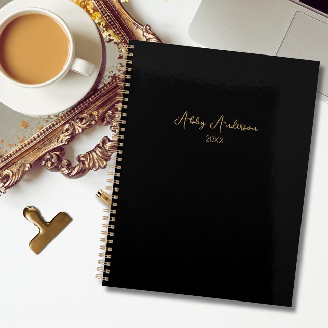 Agenda Script Dourado Mínimo Moderno Simples | Branco (Criador carregado)