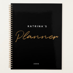 Agenda Script Dourado Mínimo Preto Moderno Personalizado 