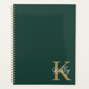 Agenda Script Dourado Monograma do Emerald Green moderno