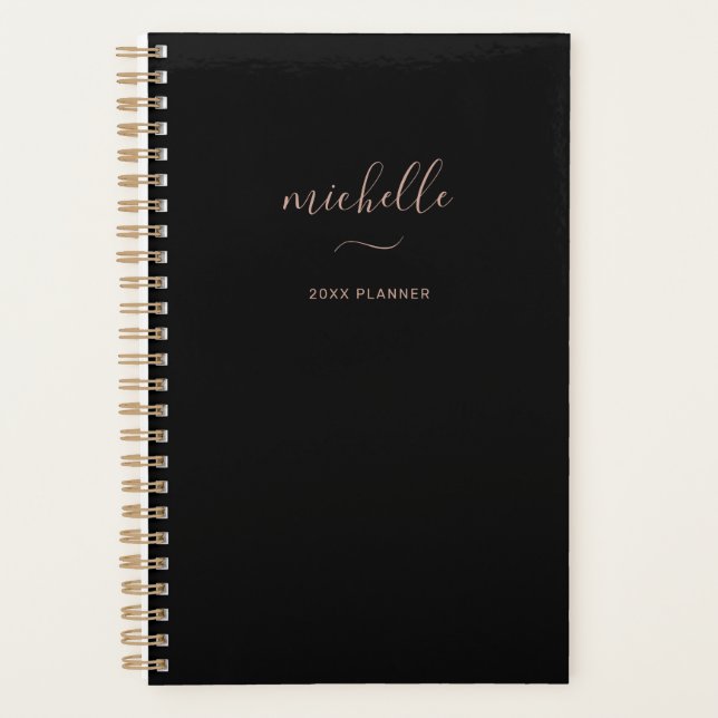 Agenda Script Dourado Preto do Monograma Moderno Semanalm (Frente)