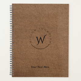 Agenda Script Elegante De Brown Linen Russo Monograma