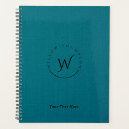 Agenda Script Elegante Rustic Blue Linen Monograma
