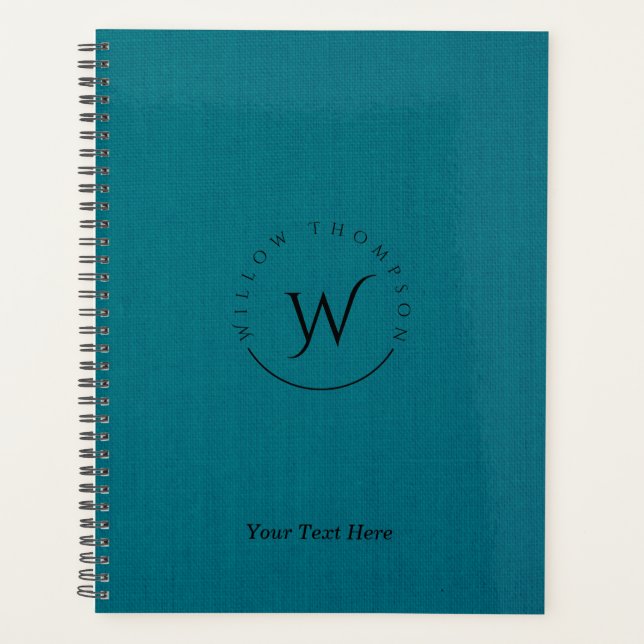 Agenda Script Elegante Rustic Blue Linen Monograma (Frente)