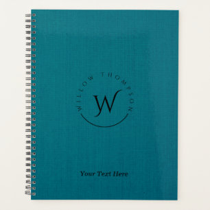 Agenda Script Elegante Rustic Blue Linen Monogramas