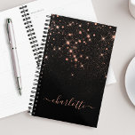 Agenda Script Glamoroso Elegante Glitter Glitter Dourado<br><div class="desc">Crie seu próprio planejador de brilho de diamante preto e rosa personalizado com seu nome de script personalizado moderno e manuscrito.</div>