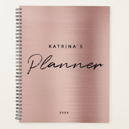 Agenda Script Minimalista Dourado Rosa Rosa Moderno Perso