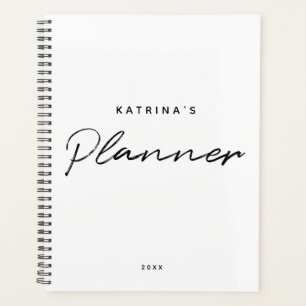 Agenda Script Minimalista Preto Branco Moderno Personaliz