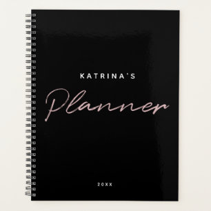 Agenda Script minimalista rosa preto personalizado