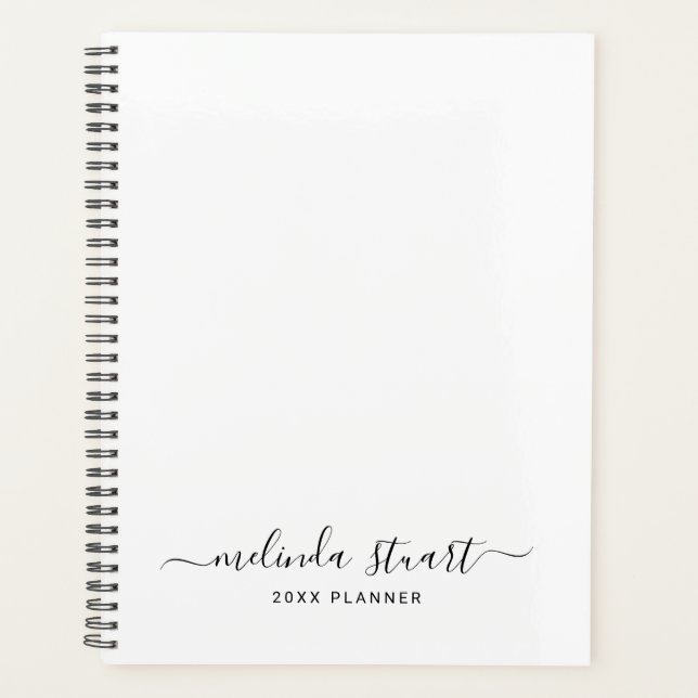 Agenda Script moderno profissional preto e branco (Frente)