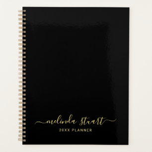 Agenda Script Moderno Profissional Preto e Dourado