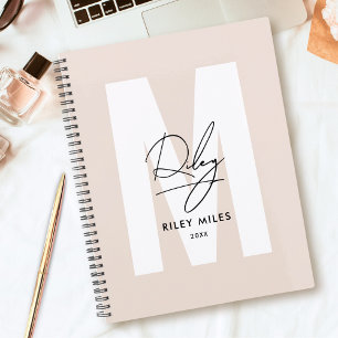 Agenda Script Monograma Blush Cor-de-rosa Moderna Assinat