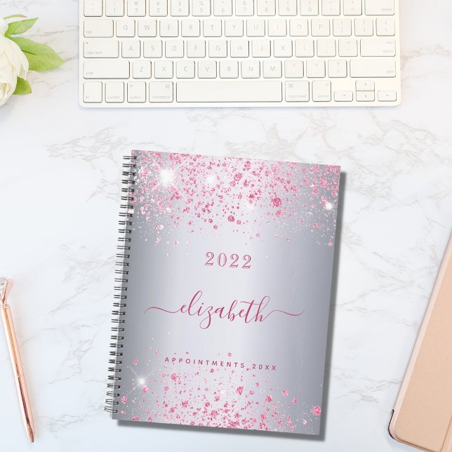 Agenda Script monograma do nome da relva rosa prateada 20 (Criador carregado)