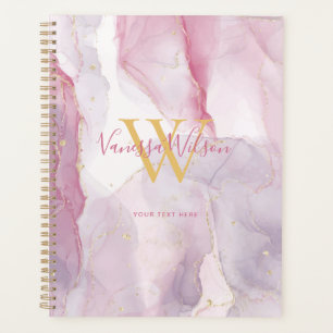 Agenda Script Monograma Dourado de Cor de Água Rosa