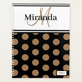 Agenda Script Monogramas Bolinhas castanhas brancas preta