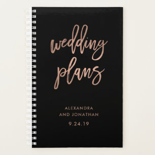 Agenda Script Rosa Dourado Faux em preto Planner de Cas