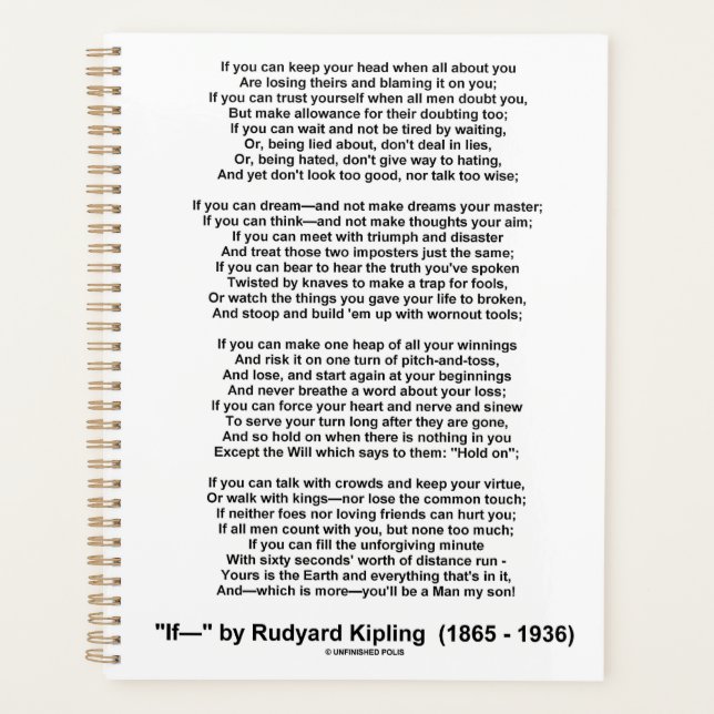 Agenda Se- Poema de Rudyard Kipling (Sem Imagem de Kiplin (Frente)