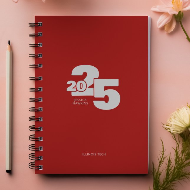 Agenda Semanal Espiral Vermelho Escuro Sobreposto Ano (Criador carregado)