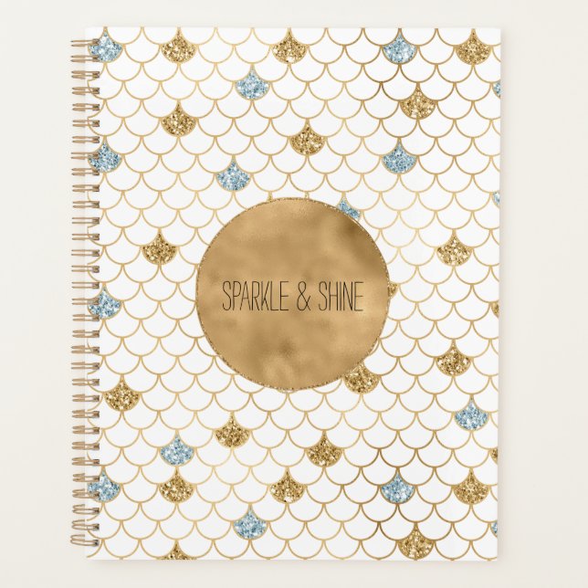 Agenda Sereia Glamurosa Brilho Dourado Azul Brilho Purpur (Frente)
