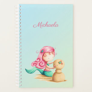 Agenda Sereia Única com cabelo cor-de-rosa e sandman
