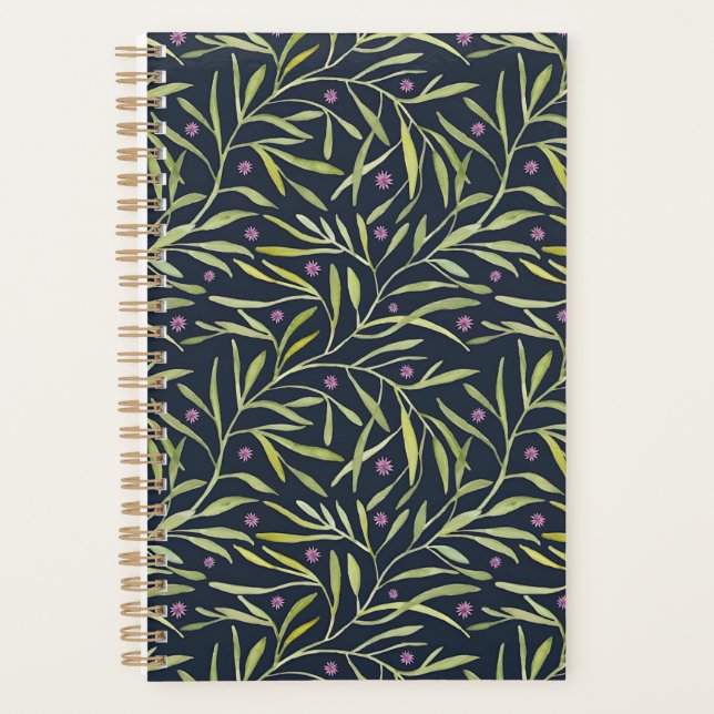 Agenda Serenas Folhas Verdes com Flores Rosas (Frente)