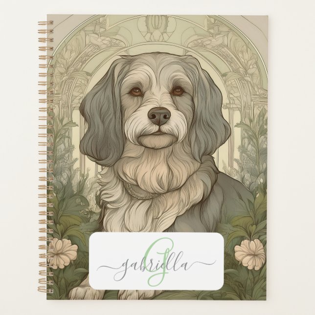Agenda Serene Dog Planner com Nome e Monograma (Frente)