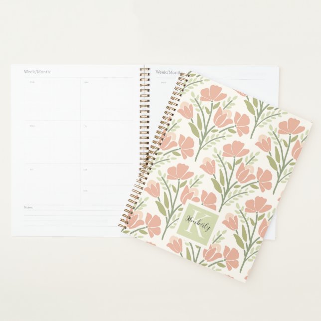 Agenda Serene - Florais Neutrais Monogramados (Exibição)