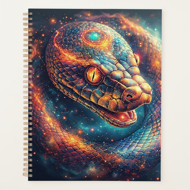Agenda Serpente Cósmica com Escamas Brilhantes (Frente)