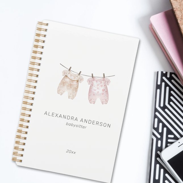 Agenda Serviço Babysitter Boho Baby Clothing (Boho Baby Clothing Watercolor Babysitter Service Planner)