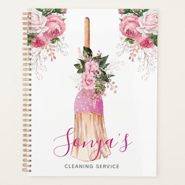 Agenda Serviço de Limpeza Broom Floral Cute (Frente)