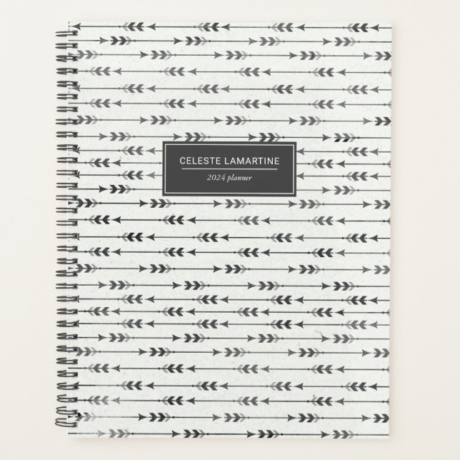 Agenda Setas de Boho Personalizadas Desenho de Tinta Pret (Frente)