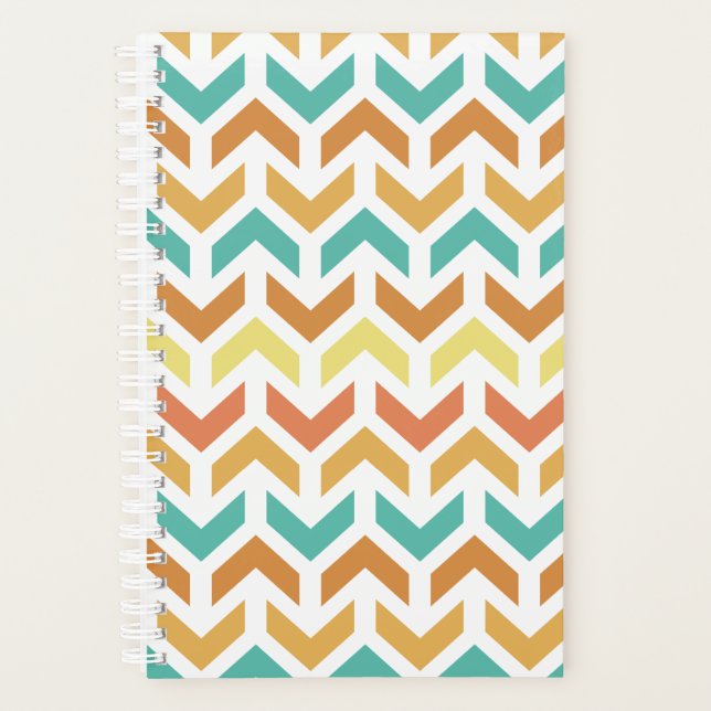 Agenda Setas Retro Chevron Orange Teal Dourado (Frente)