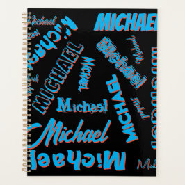 Agenda Seu nome é padrão monograma azul preto