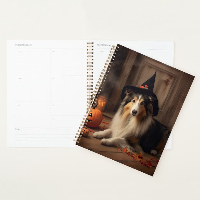 Agenda Shetland Sheepdog Pumpkins Halloween Assustado (Exibição)