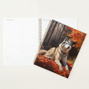 Agenda Siberian Husky no Outono Folhas Caídas Inspiram