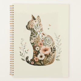 Agenda Silhueta de Gato Floral Boho Flor Silvestre