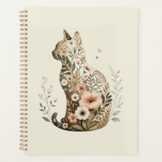 Agenda Silhueta de Gato Floral Boho Flor Silvestre