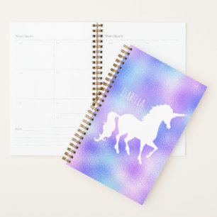 Agenda Silhuette White Unicorn Personalizada Faux Foil