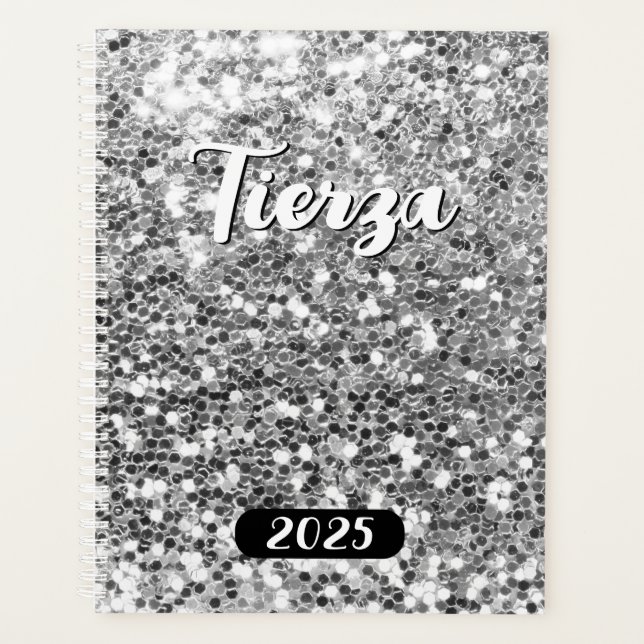 Agenda Silver Chunky Glitter Personalizado 2025 (Frente)
