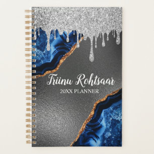 Agenda Silver Faux Glitter Glam Bling Personalizado Metal