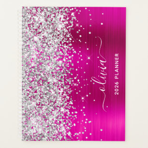 Agenda Silver Glitter Hot Pink Foil Swash Assinatura