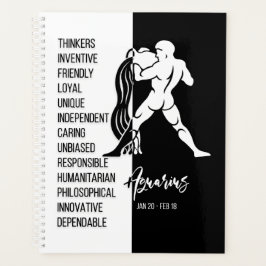 Agenda Símbolo Aquarius Zodiac, Preto e Branco