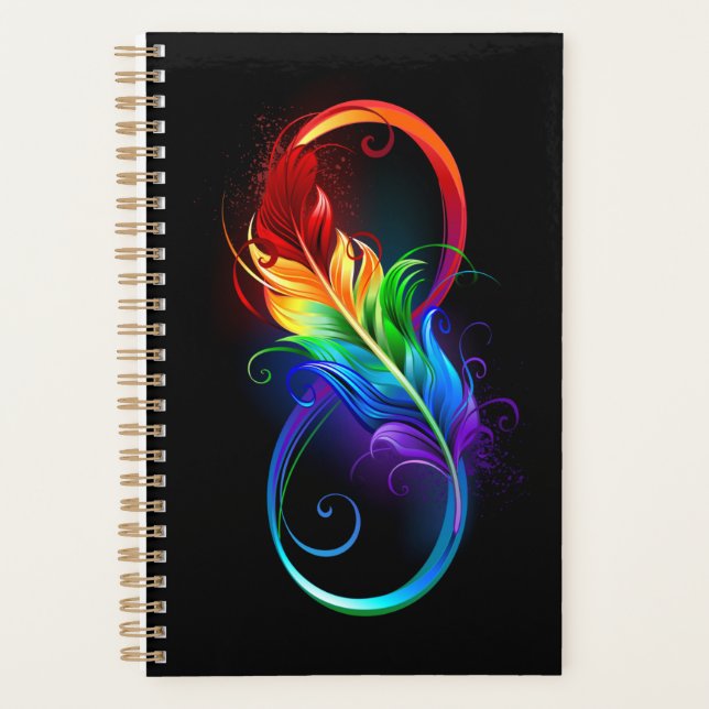 Agenda Símbolo Infinito com Pena Arco-Íris (Frente)