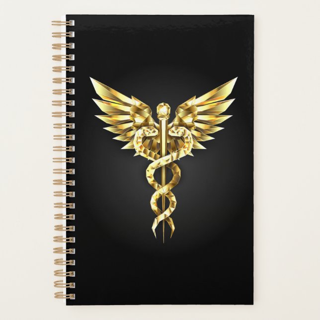 Agenda Símbolo Poligonal Dourado Caduceus (Frente)