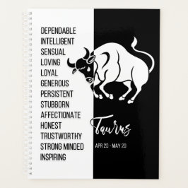 Agenda Símbolo Taurus Zodiac, preto e branco