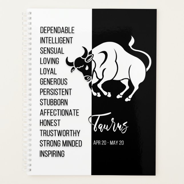Agenda Símbolo Taurus Zodiac, preto e branco (Frente)